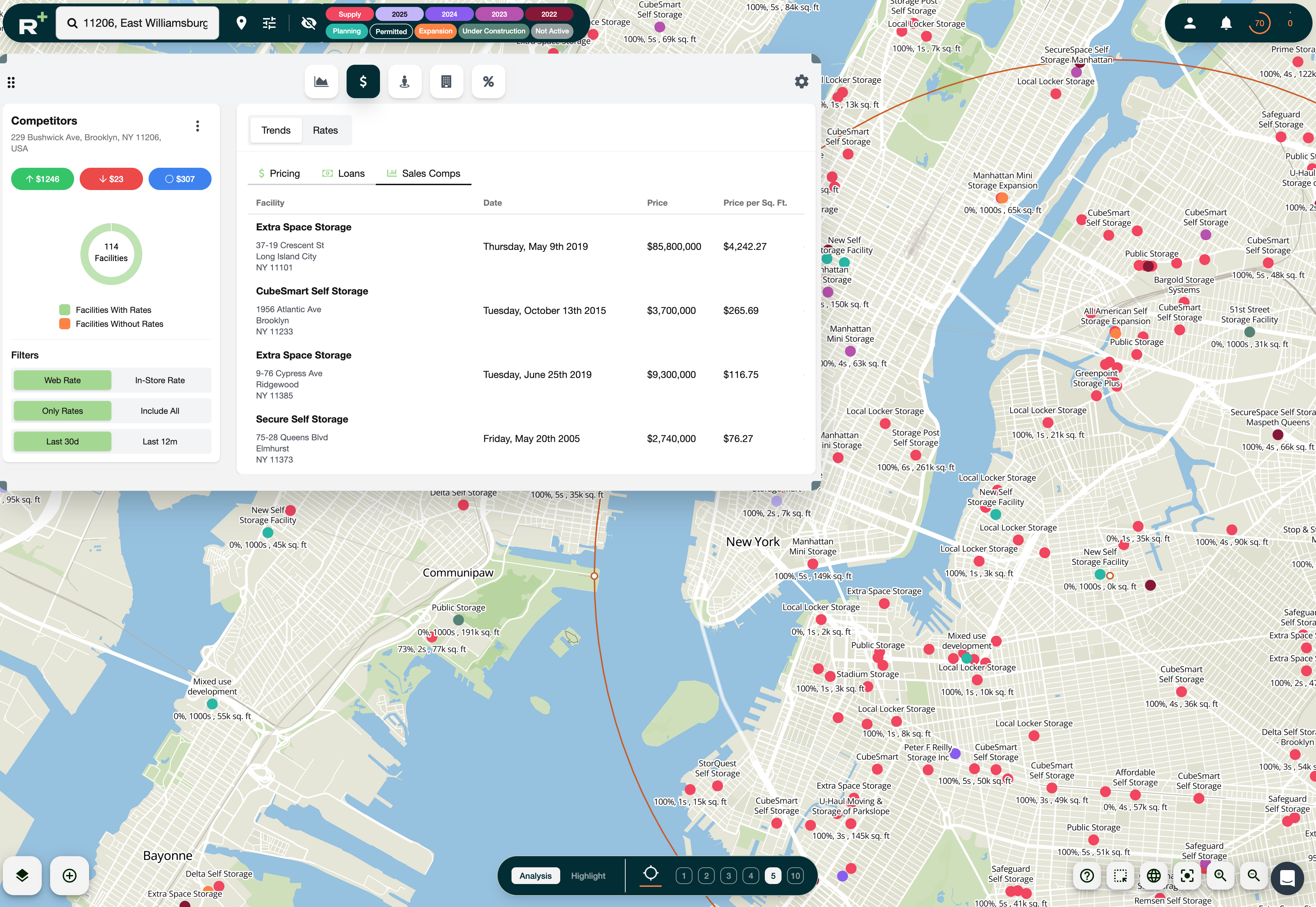 Facility Sales History screenshot